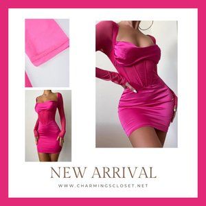 Mesh Stitching Fishbone Waist Slimming Hip Dress